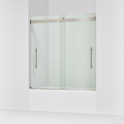 KOHLER K-702419-L Levity Plus Frameless sliding bath door, 61-9/16" H x 56-5/8 - 59-5/8" W, with 5/16"-thick Crystal Clear glass
