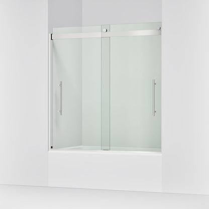 KOHLER K-702419-L Levity Plus Frameless sliding bath door, 61-9/16" H x 56-5/8 - 59-5/8" W, with 5/16"-thick Crystal Clear glass