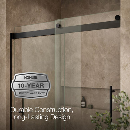 KOHLER K-702419-L Levity Plus Frameless sliding bath door, 61-9/16" H x 56-5/8 - 59-5/8" W, with 5/16"-thick Crystal Clear glass