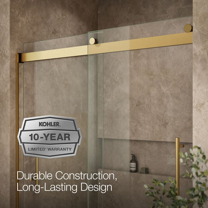 KOHLER K-702419-L Levity Plus Frameless sliding bath door, 61-9/16" H x 56-5/8 - 59-5/8" W, with 5/16"-thick Crystal Clear glass