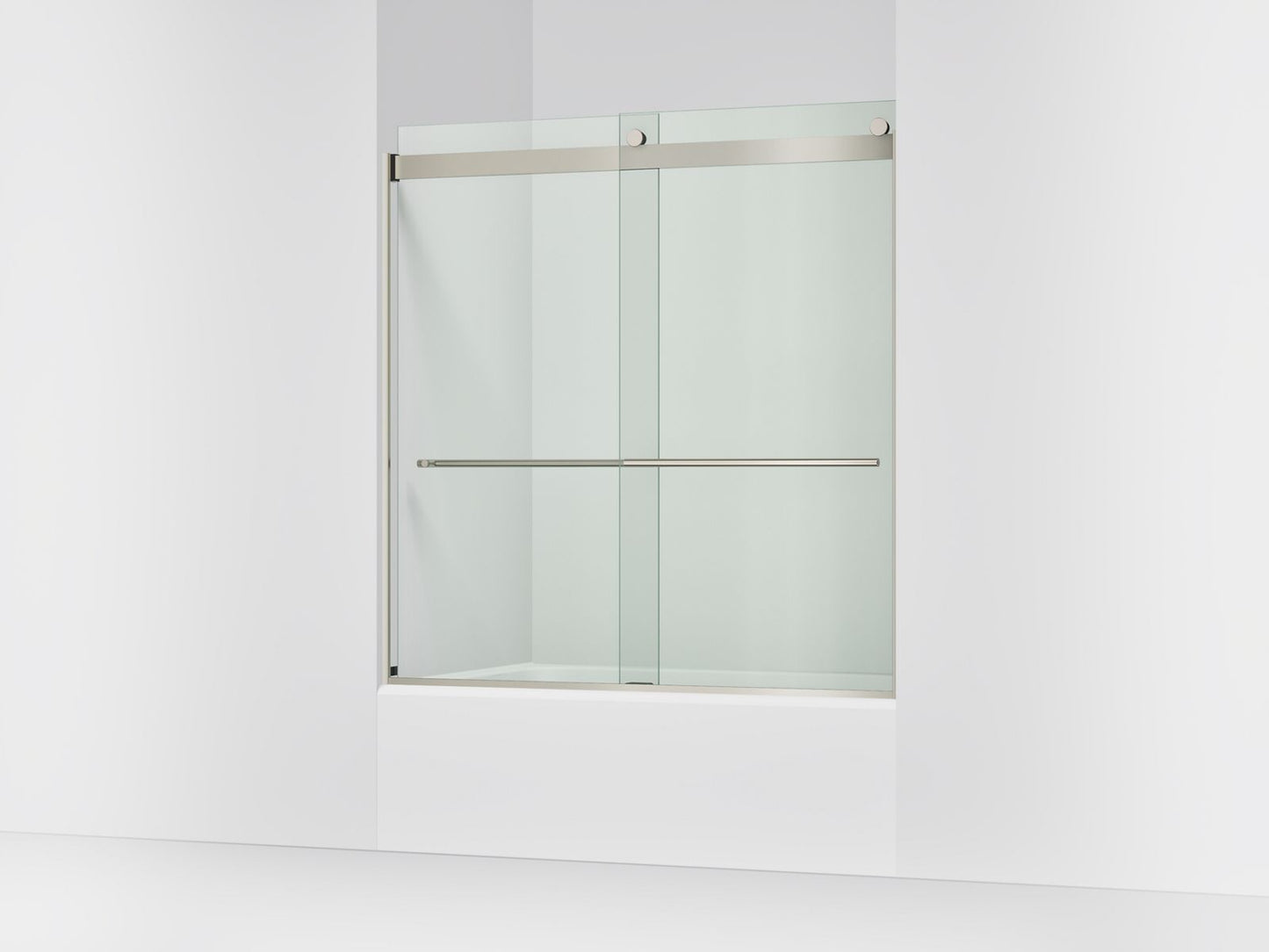 KOHLER K-702420-L Levity Plus Frameless sliding bath door, 61-9/16" H x 56-5/8 - 59-5/8" W, with 5/16"-thick Crystal Clear glass