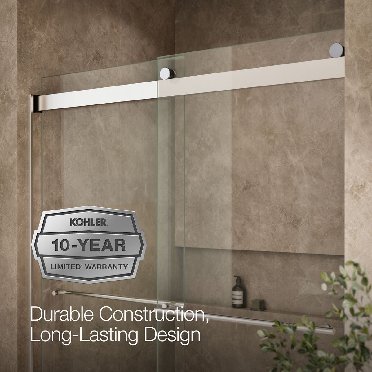 KOHLER K-702420-L Levity Plus Frameless sliding bath door, 61-9/16" H x 56-5/8 - 59-5/8" W, with 5/16"-thick Crystal Clear glass