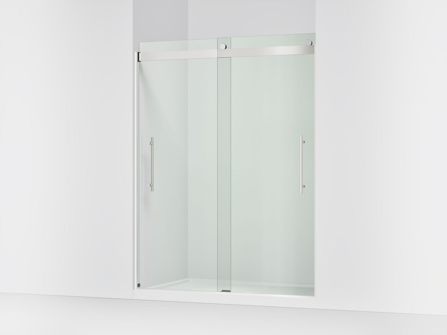 KOHLER K-702423-L Levity Plus Frameless sliding shower door, 77-9/16" H x 56-5/8 - 59-5/8" W, with 5/16"-thick Crystal Clear glass