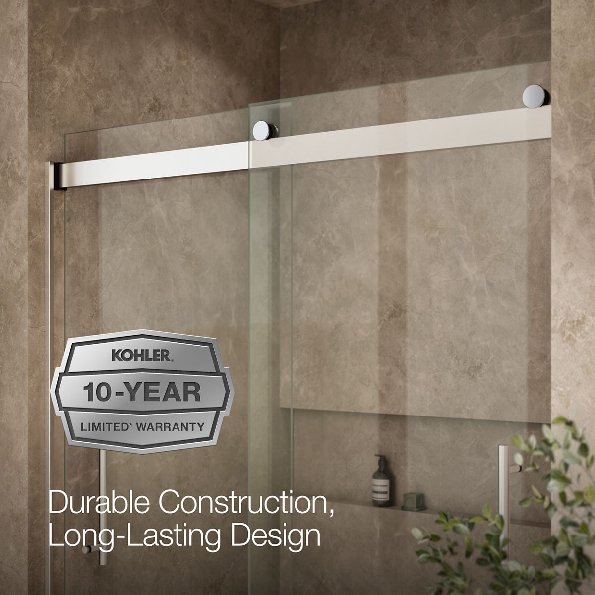 KOHLER K-702423-L Levity Plus Frameless sliding shower door, 77-9/16" H x 56-5/8 - 59-5/8" W, with 5/16"-thick Crystal Clear glass