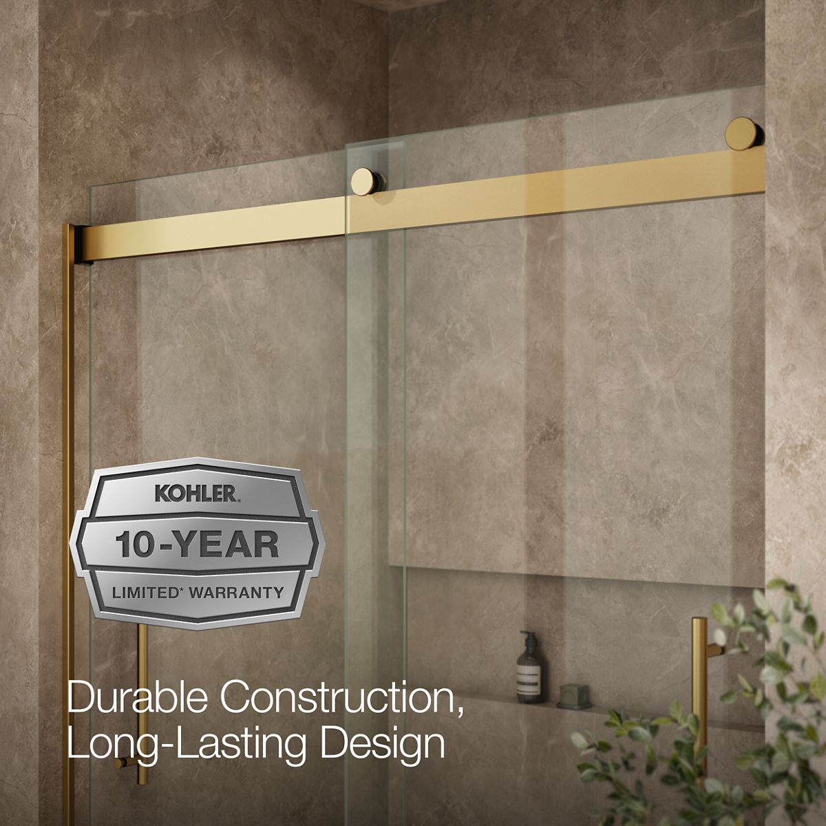 KOHLER K-702423-L Levity Plus Frameless sliding shower door, 77-9/16" H x 56-5/8 - 59-5/8" W, with 5/16"-thick Crystal Clear glass