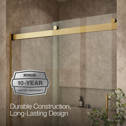 KOHLER K-702423-L Levity Plus Frameless sliding shower door, 77-9/16" H x 56-5/8 - 59-5/8" W, with 5/16"-thick Crystal Clear glass