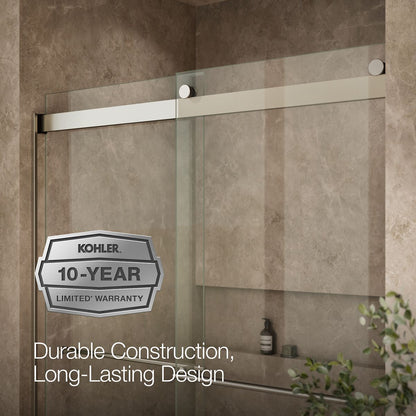 KOHLER K-702424-L Levity Plus Frameless sliding shower door, 77-9/16" H x 56-5/8 - 59-5/8" W, with 5/16"-thick Crystal Clear glass