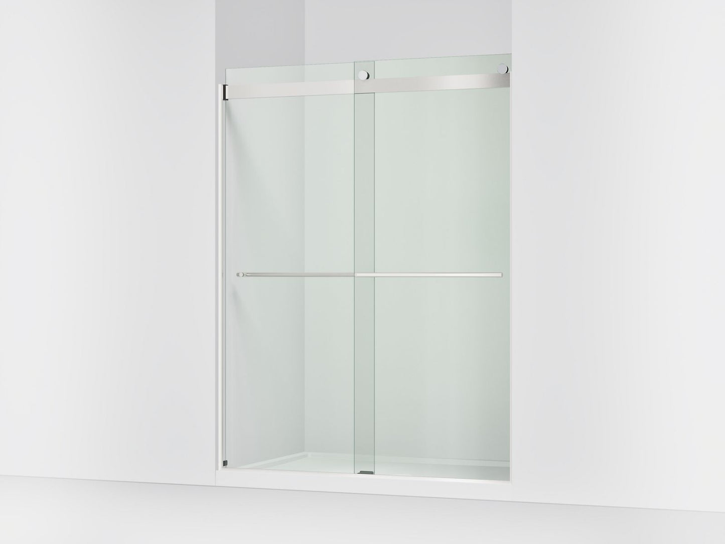 KOHLER K-702424-L Levity Plus Frameless sliding shower door, 77-9/16" H x 56-5/8 - 59-5/8" W, with 5/16"-thick Crystal Clear glass