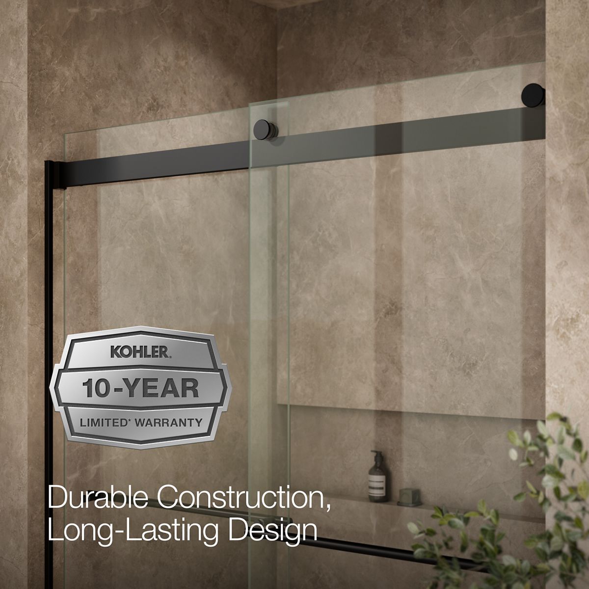 KOHLER K-702424-L Levity Plus Frameless sliding shower door, 77-9/16" H x 56-5/8 - 59-5/8" W, with 5/16"-thick Crystal Clear glass