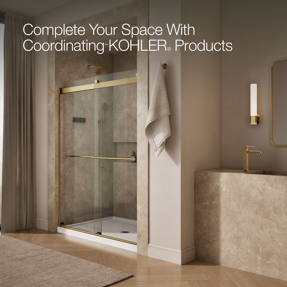 KOHLER K-702424-L Levity Plus Frameless sliding shower door, 77-9/16" H x 56-5/8 - 59-5/8" W, with 5/16"-thick Crystal Clear glass