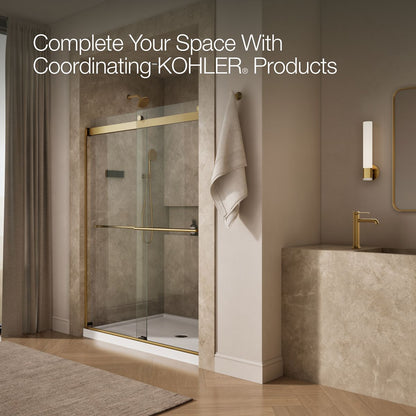 KOHLER K-702424-L Levity Plus Frameless sliding shower door, 77-9/16" H x 56-5/8 - 59-5/8" W, with 5/16"-thick Crystal Clear glass