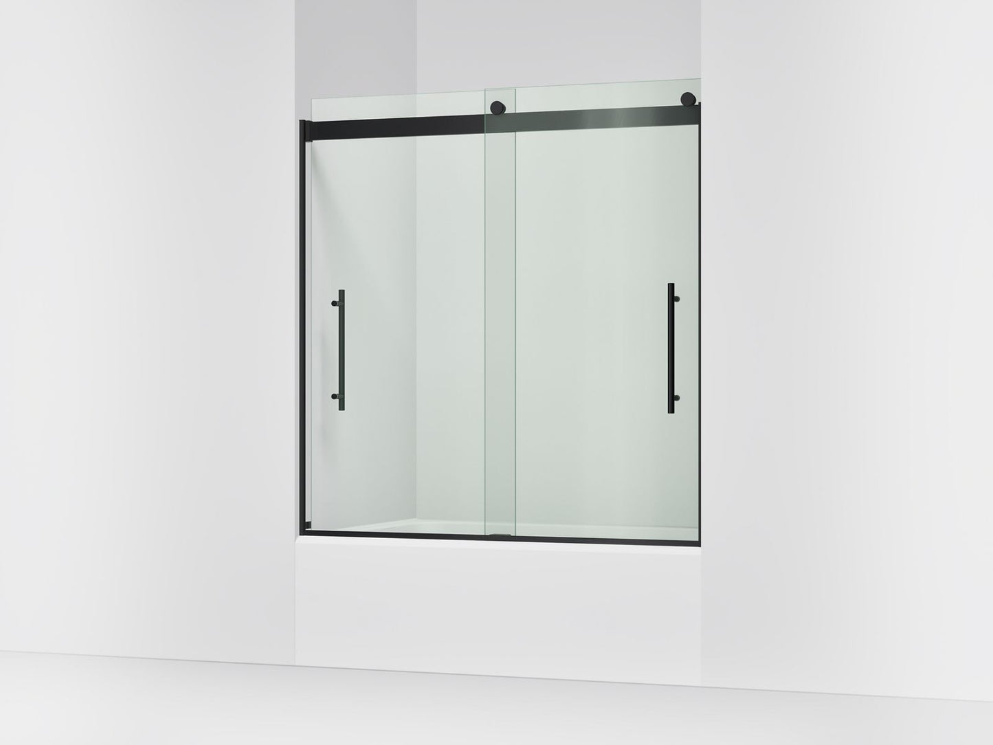 KOHLER K-702425-L Levity Plus Frameless sliding bath door, 61-9/16" H x 56-5/8 - 59-5/8" W, with 3/8"-thick Crystal Clear glass