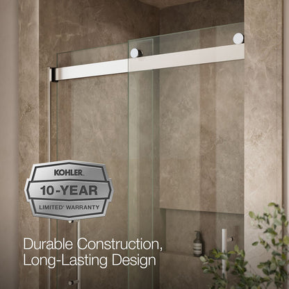 KOHLER K-702427-L Levity Plus Frameless sliding shower door, 81-5/8" H x 44-5/8 - 47-5/8" W, with 3/8"-thick Crystal Clear glass