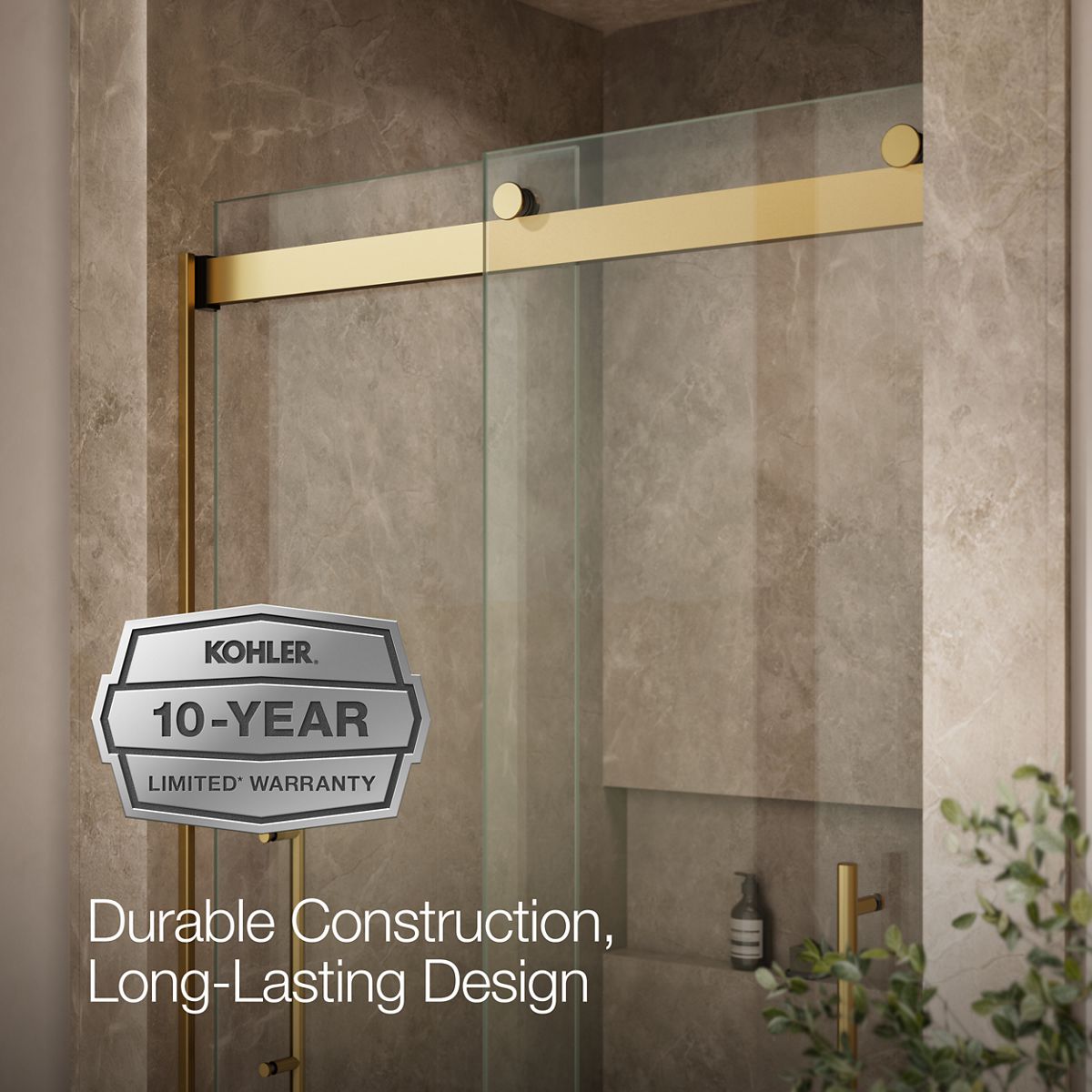 KOHLER K-702427-L Levity Plus Frameless sliding shower door, 81-5/8" H x 44-5/8 - 47-5/8" W, with 3/8"-thick Crystal Clear glass