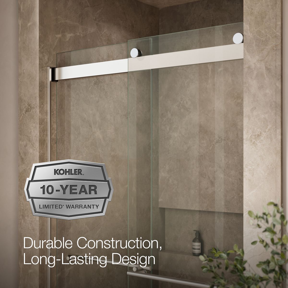 KOHLER K-702428-L Levity Plus Frameless sliding shower door, 81-5/8" H x 44-5/8 - 47-5/8" W, with 3/8"-thick Crystal Clear glass