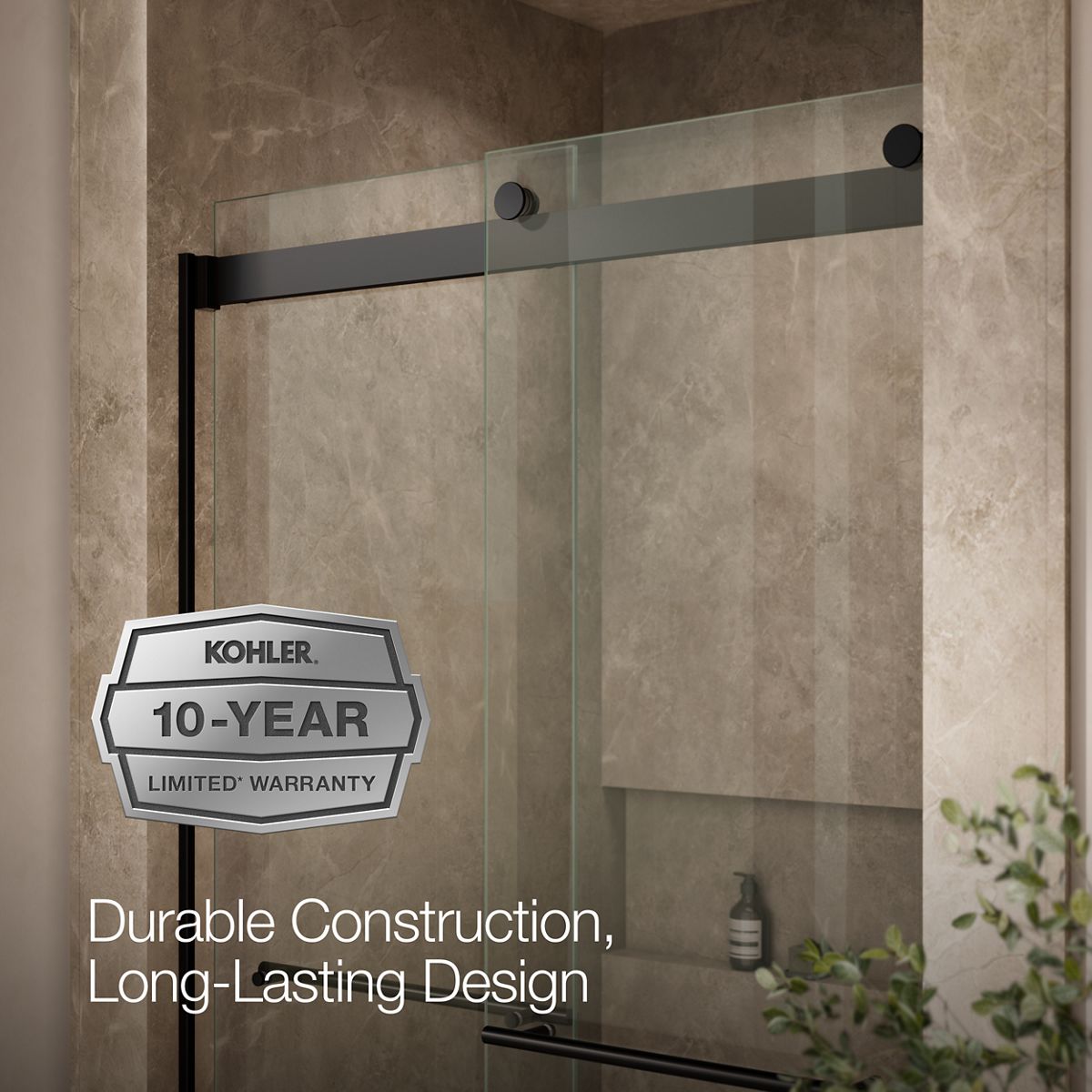 KOHLER K-702428-L Levity Plus Frameless sliding shower door, 81-5/8" H x 44-5/8 - 47-5/8" W, with 3/8"-thick Crystal Clear glass