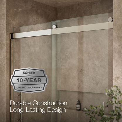 KOHLER K-702429-L Levity Plus Frameless sliding shower door, 81-5/8" H x 56-5/8 - 59-5/8" W, with 3/8"-thick Crystal Clear glass