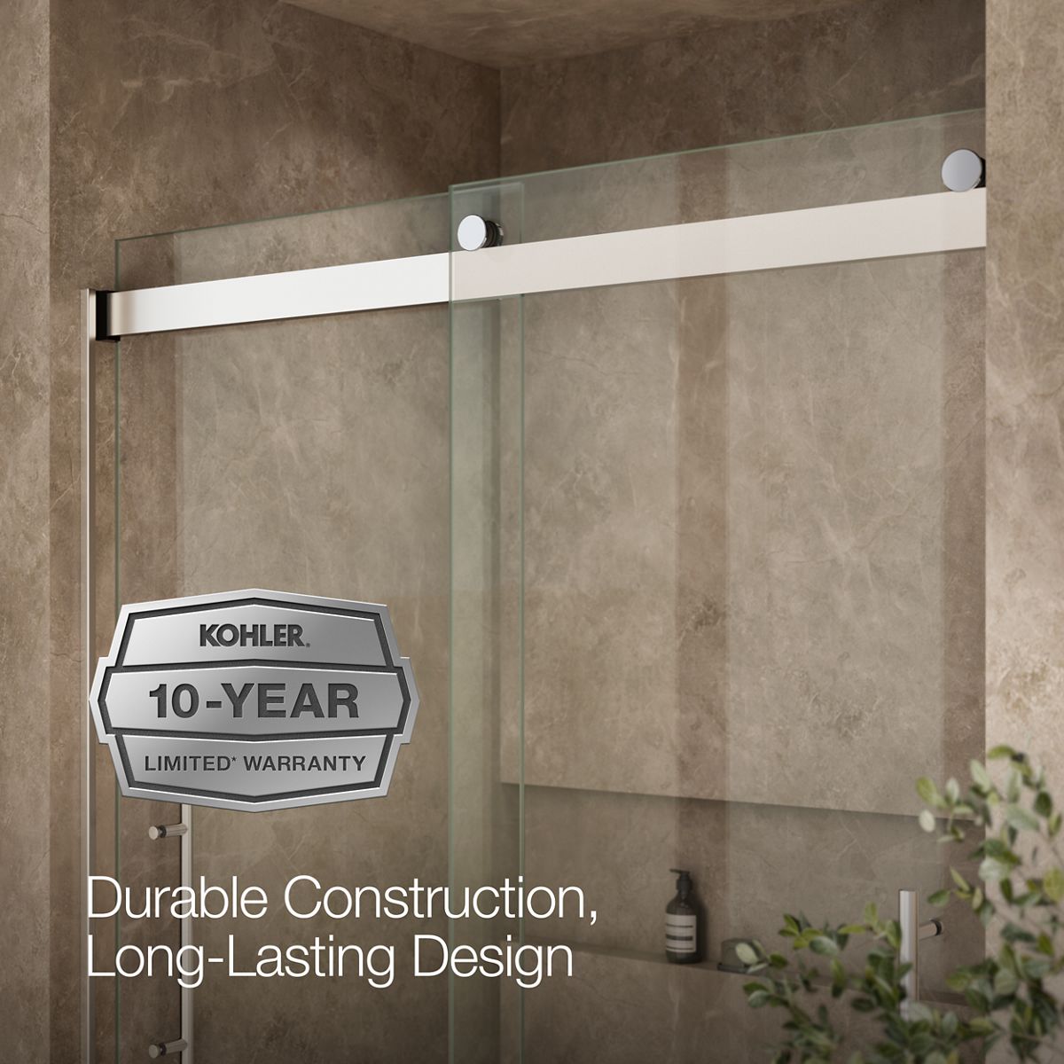 KOHLER K-702429-L Levity Plus Frameless sliding shower door, 81-5/8" H x 56-5/8 - 59-5/8" W, with 3/8"-thick Crystal Clear glass