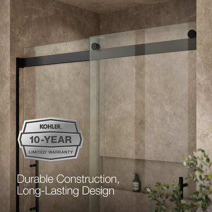 KOHLER K-702429-L Levity Plus Frameless sliding shower door, 81-5/8" H x 56-5/8 - 59-5/8" W, with 3/8"-thick Crystal Clear glass