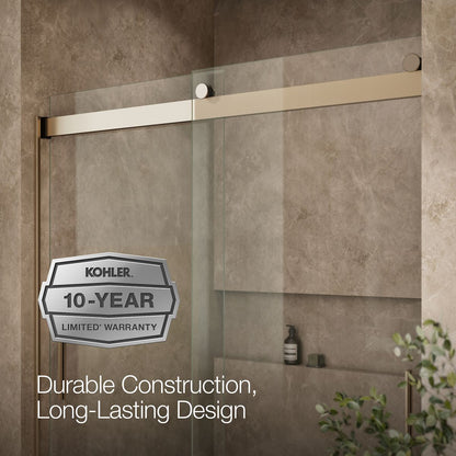 KOHLER K-706002-L Levity Sliding bath door, 59-3/4" H x 56-5/8 - 59-5/8" W, with 1/4" thick Crystal Clear glass