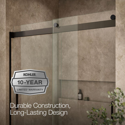 KOHLER K-706002-L Levity Sliding bath door, 59-3/4" H x 56-5/8 - 59-5/8" W, with 1/4" thick Crystal Clear glass