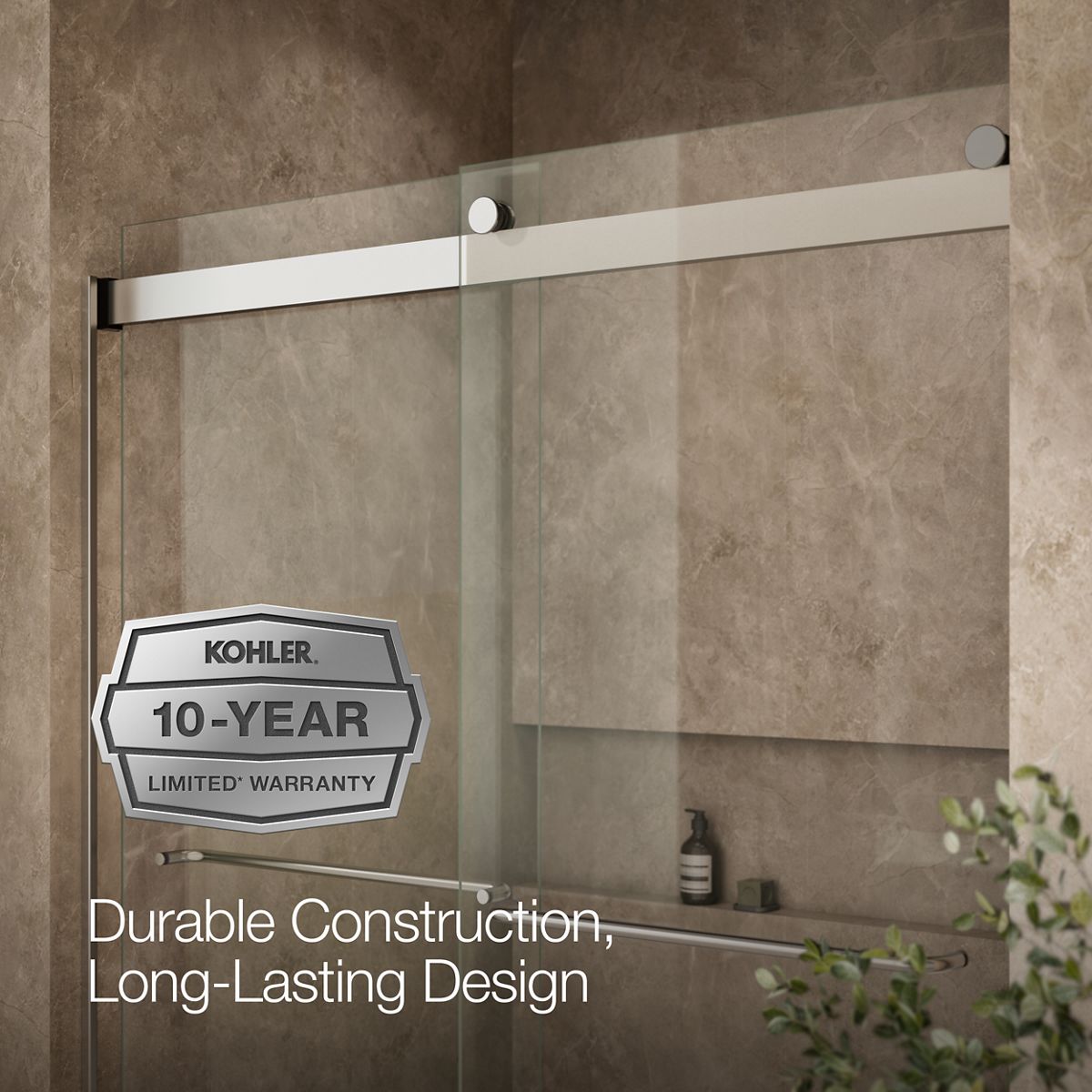 KOHLER K-706004-L Levity Sliding bath door, 62" H x 56-5/8 - 59-5/8" W, with 1/4" thick Crystal Clear glass