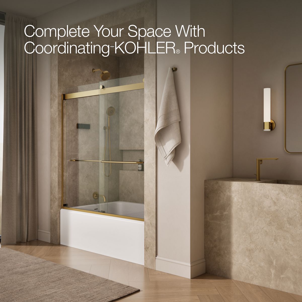 KOHLER K-706004-L Levity Sliding bath door, 62" H x 56-5/8 - 59-5/8" W, with 1/4" thick Crystal Clear glass