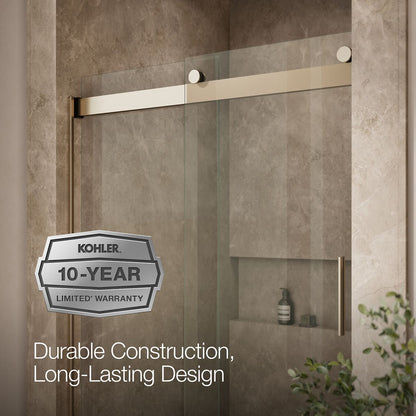 KOHLER K-706008-L Levity Sliding shower door, 74" H x 43-5/8 - 47-5/8" W, with 1/4" thick Crystal Clear glass