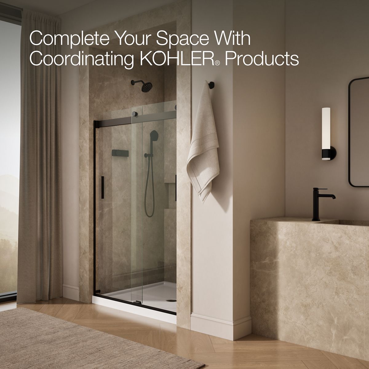 KOHLER K-706008-L Levity Sliding shower door, 74" H x 43-5/8 - 47-5/8" W, with 1/4" thick Crystal Clear glass