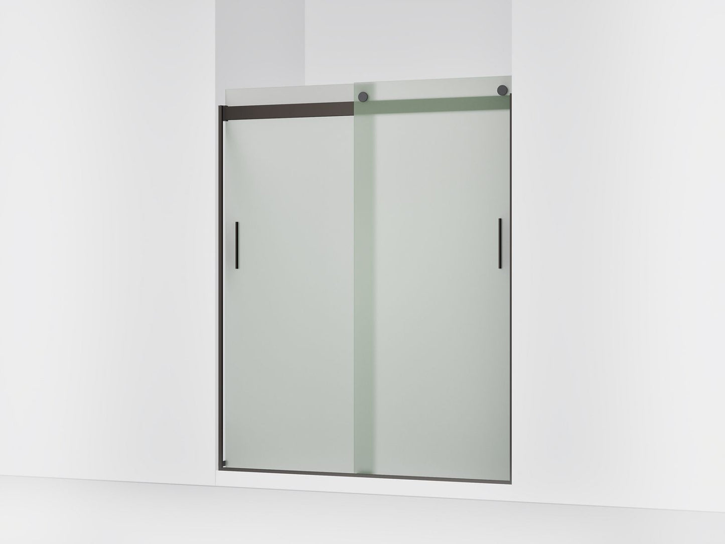 KOHLER K-706009-D3 Levity Sliding shower door, 74" H x 56-5/8 - 59-5/8" W, with 1/4" thick Frosted glass and blade handles