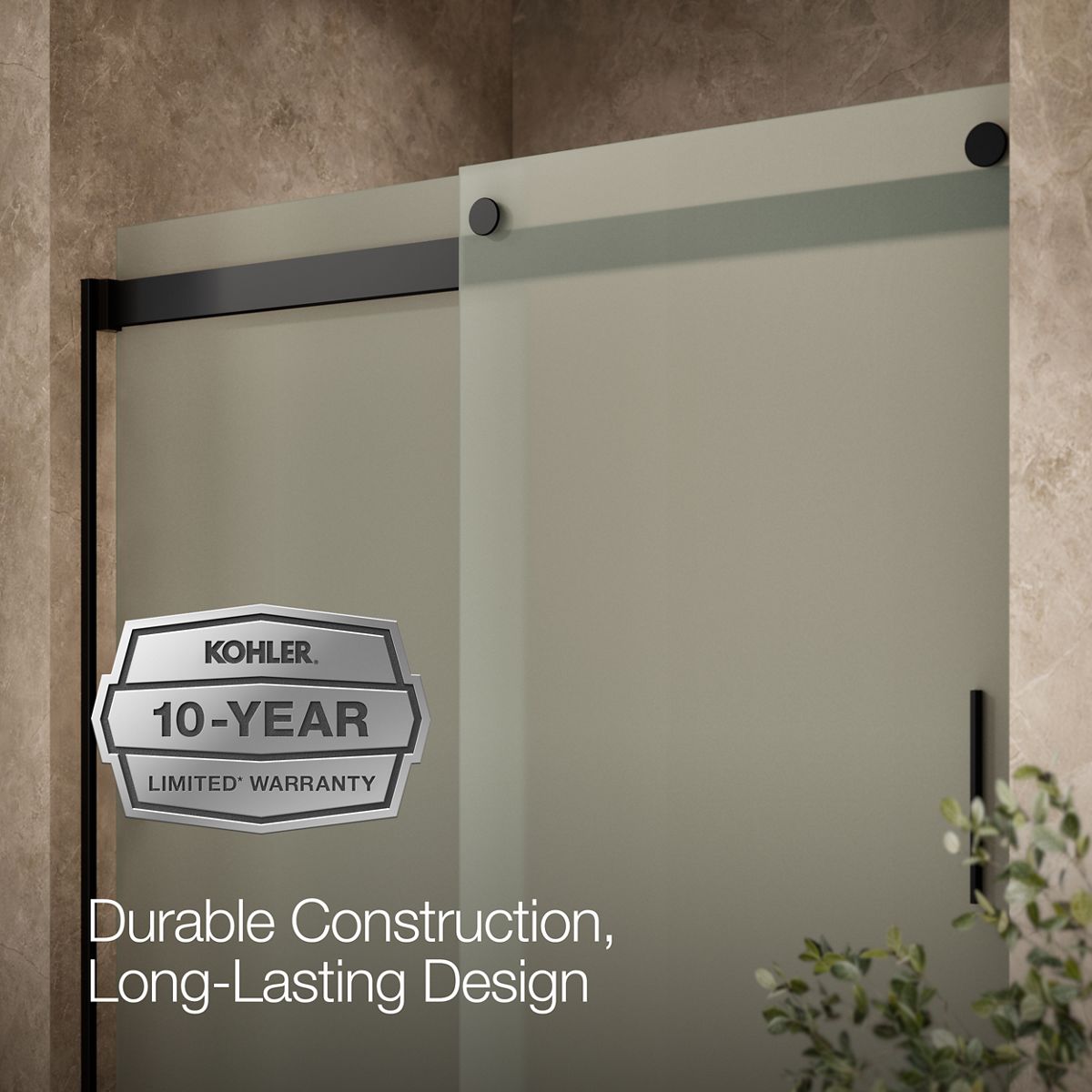 KOHLER K-706009-D3 Levity Sliding shower door, 74" H x 56-5/8 - 59-5/8" W, with 1/4" thick Frosted glass and blade handles
