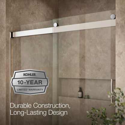 KOHLER K-706009-L Levity Sliding shower door, 74" H x 56-5/8 - 59-5/8" W, with 1/4" thick Crystal Clear glass