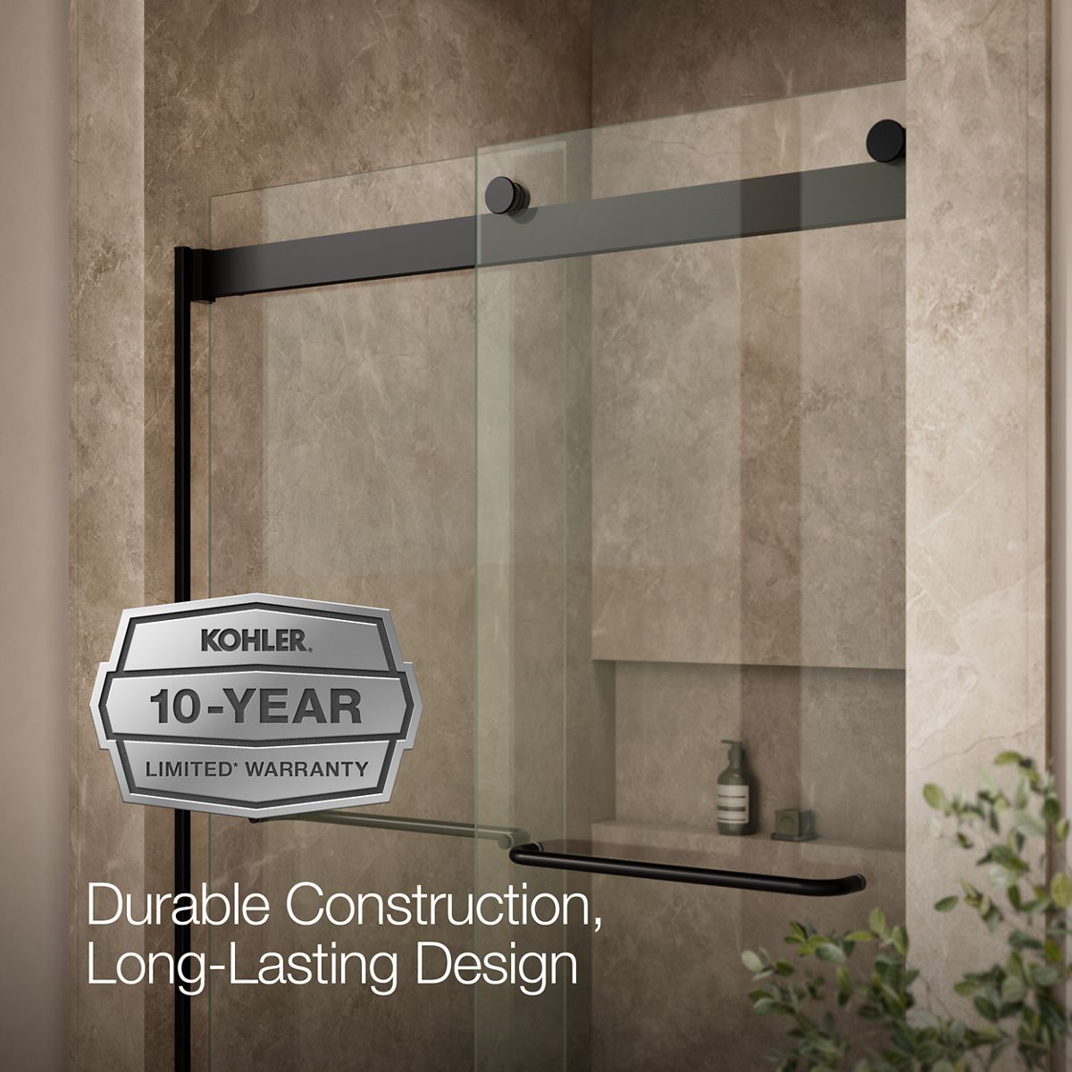 KOHLER K-706014-L Levity Sliding shower door, 74" H x 44-5/8 - 47-5/8" W, with 1/4" thick Crystal Clear glass