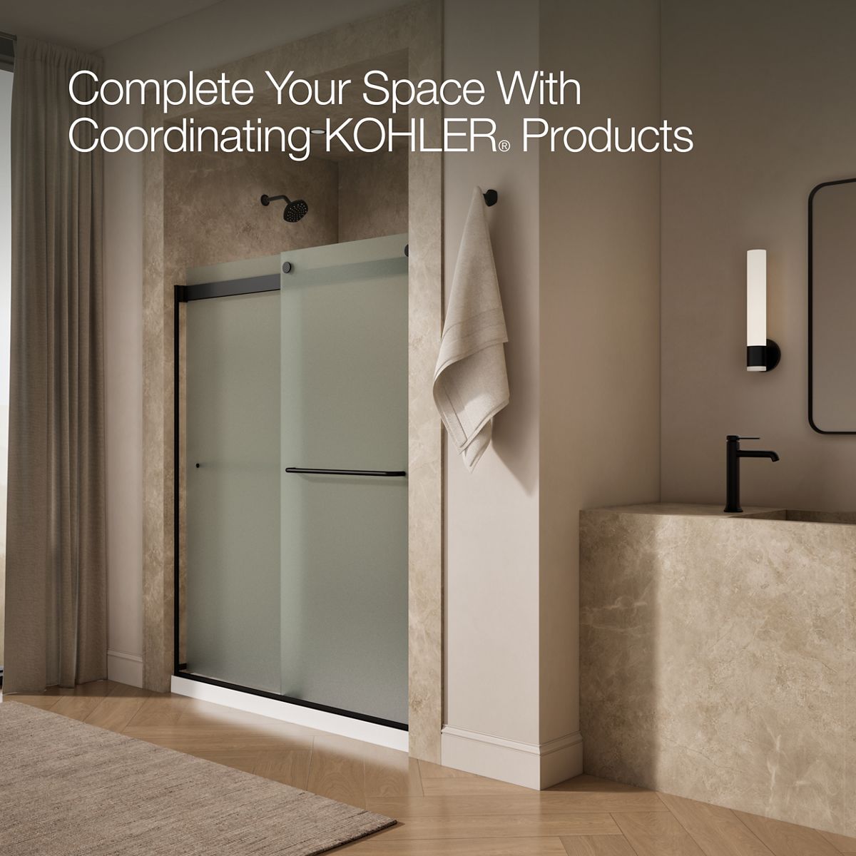 KOHLER K-706015-D3 Levity Sliding shower door, 74" H x 56-5/8 - 59-5/8" W, with 1/4" thick Frosted glass