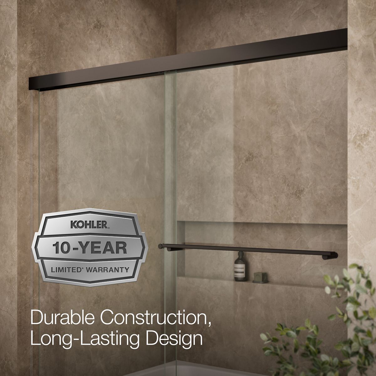 KOHLER K-707000-L Revel Sliding bath door, 55-1/2" H x 56-5/8 - 59-5/8" W, with 1/4" thick Crystal Clear glass