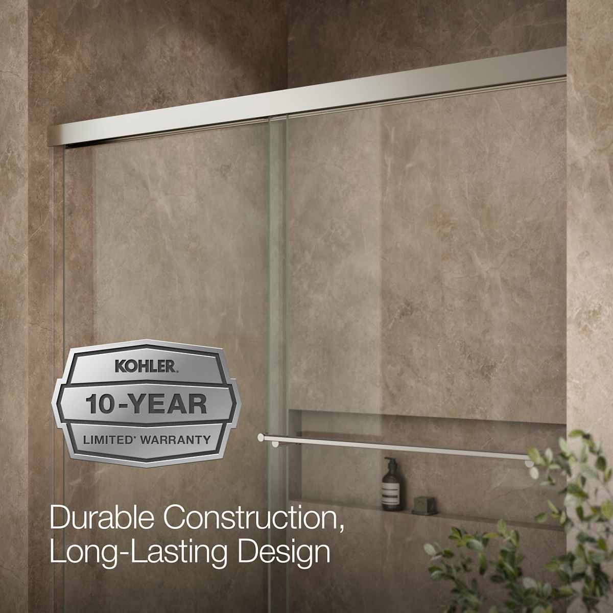 KOHLER K-707002-L Revel 62" H sliding bath door with 5/16"-thick glass