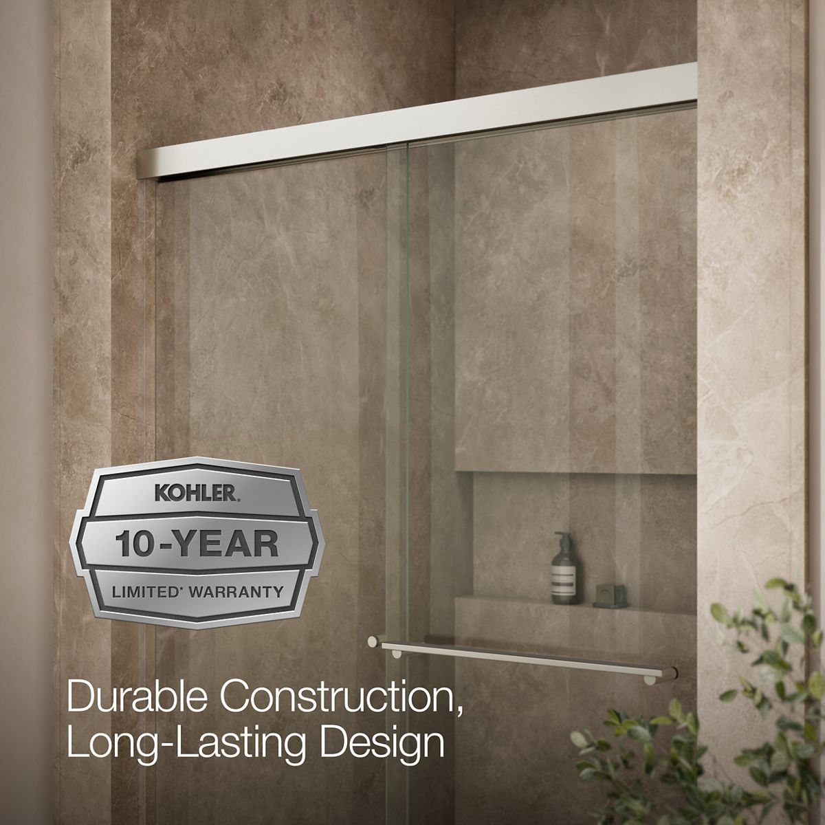 KOHLER K-707100-L Revel Sliding shower door, 70" H x 44-5/8 - 47-5/8" W, with 1/4" thick Crystal Clear glass