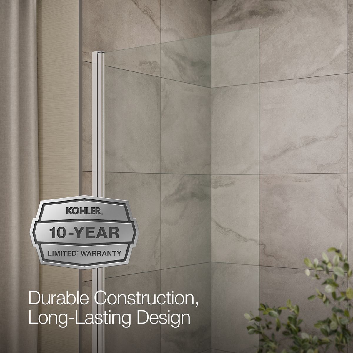 KOHLER K-707105-L Aerie Bath screen, 56-15/16" x 32" W with 1/4" thick Crystal Clear glass and square corner