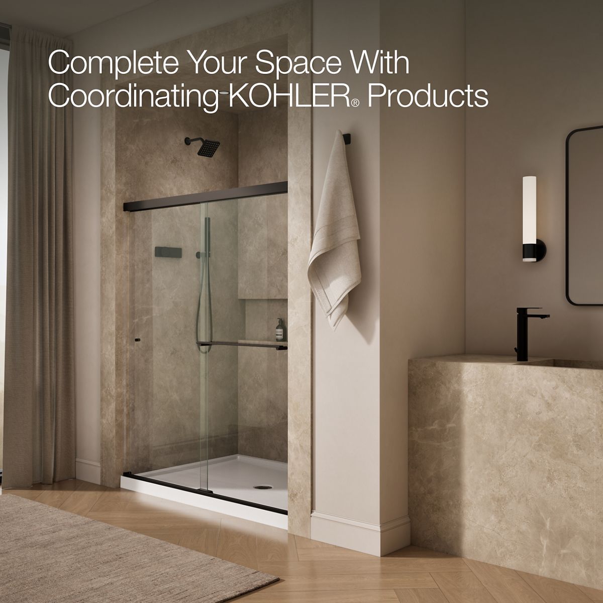 KOHLER K-707201-L Revel Sliding shower door, 70" H x 56-5/8 - 59-5/8" W, with 5/16" thick Crystal Clear glass