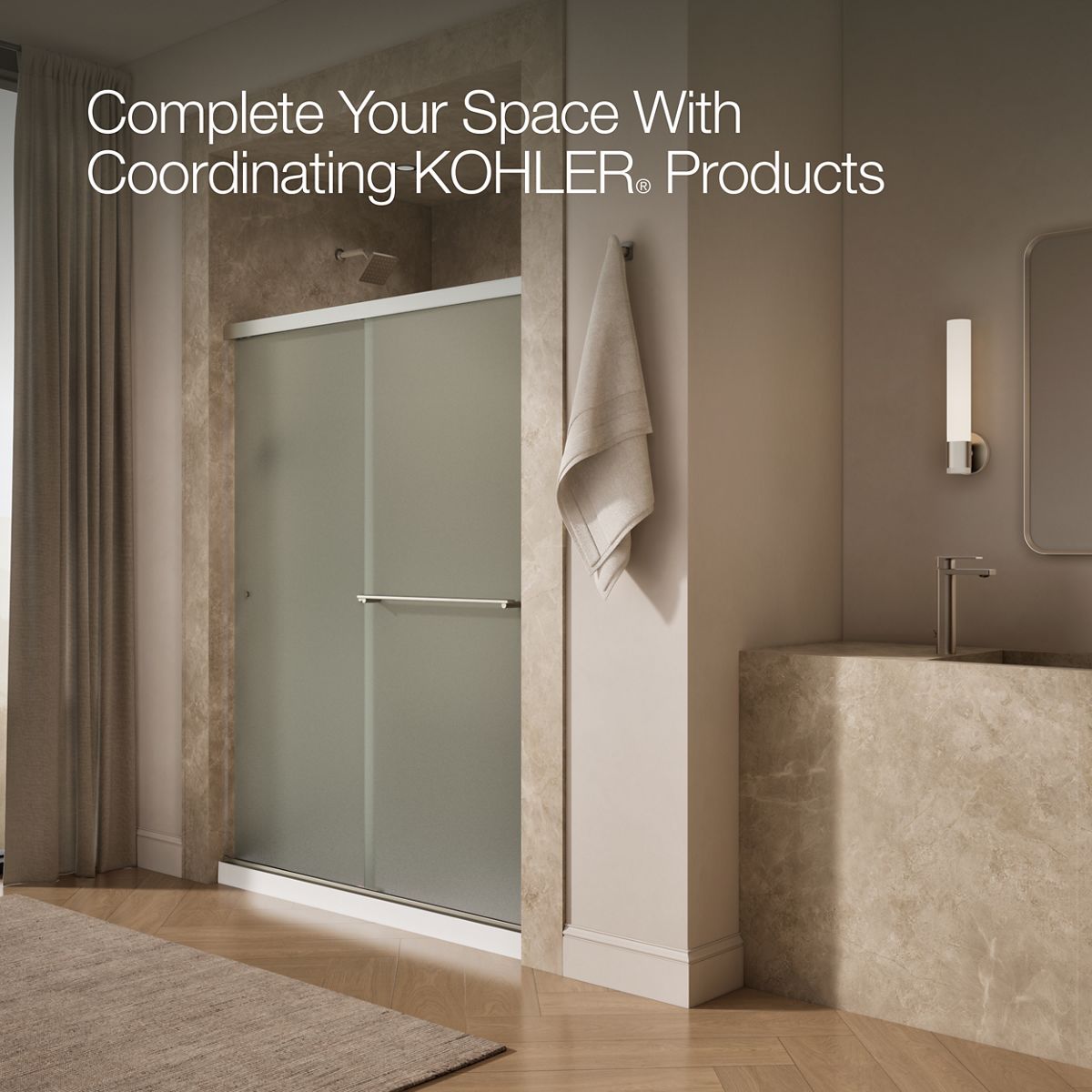 KOHLER K-707206-D3 Revel Sliding shower door, 76" H x 56-5/8 - 59-5/8" W, with 5/16" thick Frosted glass