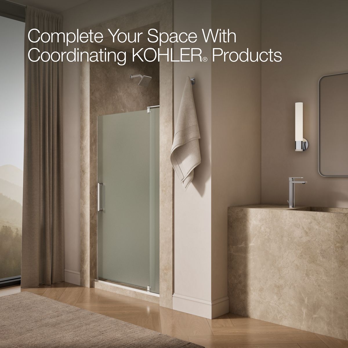 KOHLER K-707541-D3 Revel Pivot shower door, 70" H x 39-1/8 - 44" W, with 5/16" thick Frosted glass