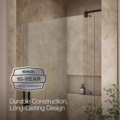 KOHLER K-707556-L Revel Pivot shower door, 74" H x 43-1/8 - 48" W, with 5/16" thick Crystal Clear glass