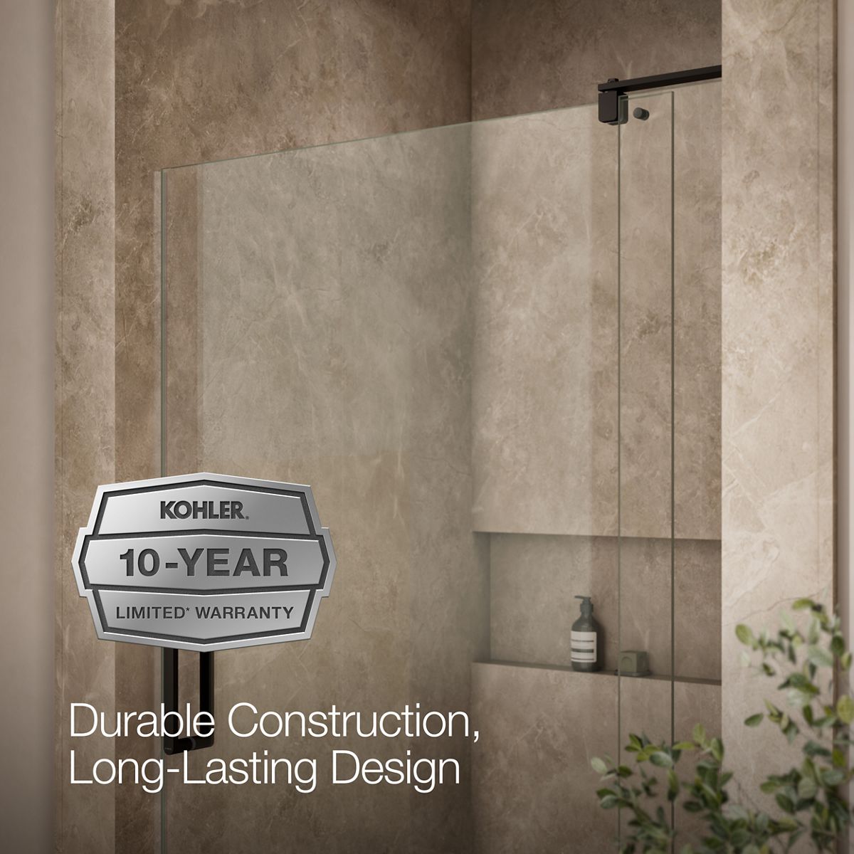 KOHLER K-707556-L Revel Pivot shower door, 74" H x 43-1/8 - 48" W, with 5/16" thick Crystal Clear glass