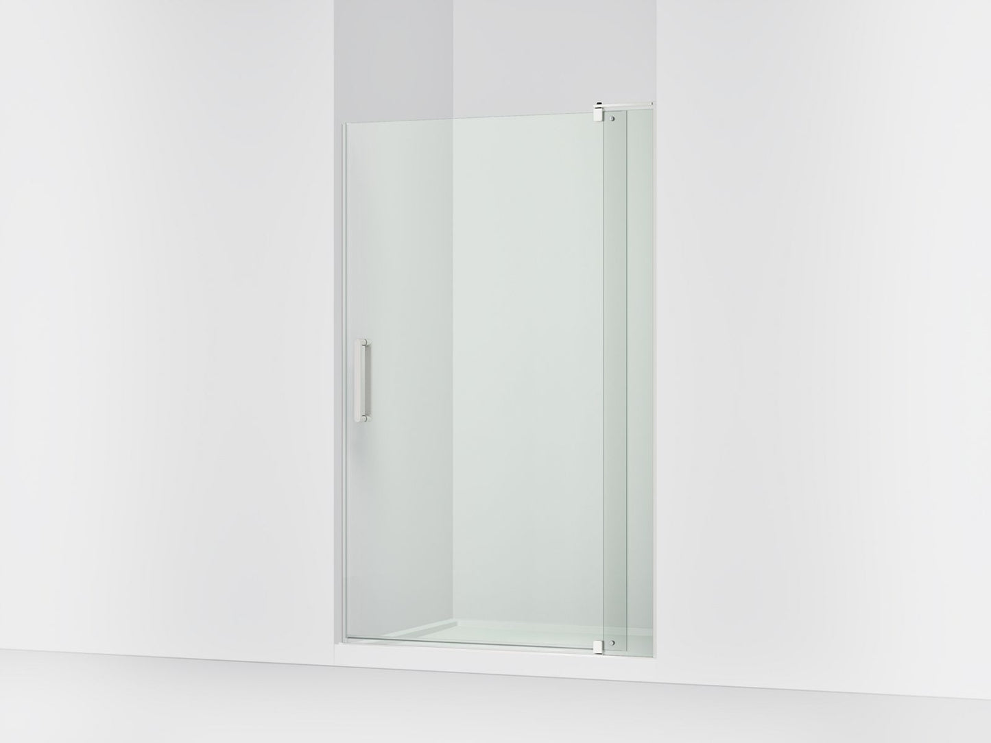 KOHLER K-707556-L Revel Pivot shower door, 74" H x 43-1/8 - 48" W, with 5/16" thick Crystal Clear glass
