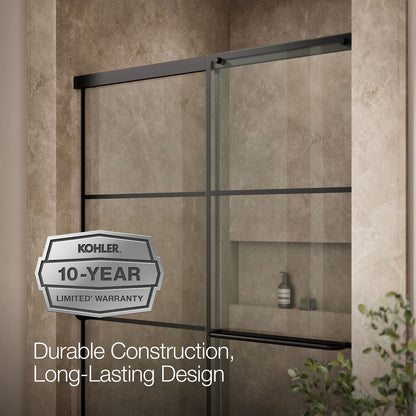 KOHLER K-707606-6G79 Elate Sliding shower door, 70-1/2" H x 44-1/4 - 47-5/8" W, with 1/4" thick Crystal Clear glass with rectangular grille pattern