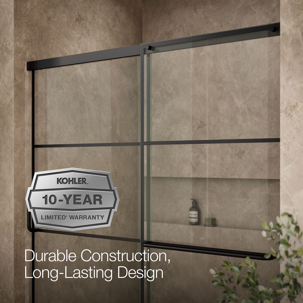 KOHLER K-707608-6G79 Elate Sliding shower door, 70-1/2" H x 56-1/4 - 59-5/8" W, with 1/4" thick Crystal Clear glass with rectangular grille pattern