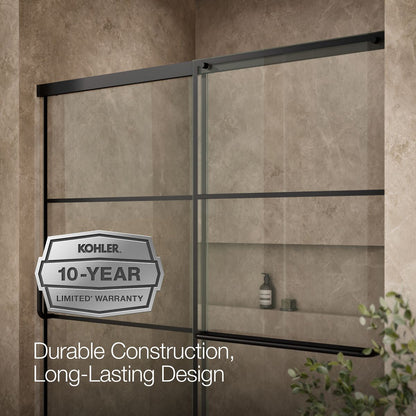 KOHLER K-707608-6G79 Elate Sliding shower door, 70-1/2" H x 56-1/4 - 59-5/8" W, with 1/4" thick Crystal Clear glass with rectangular grille pattern