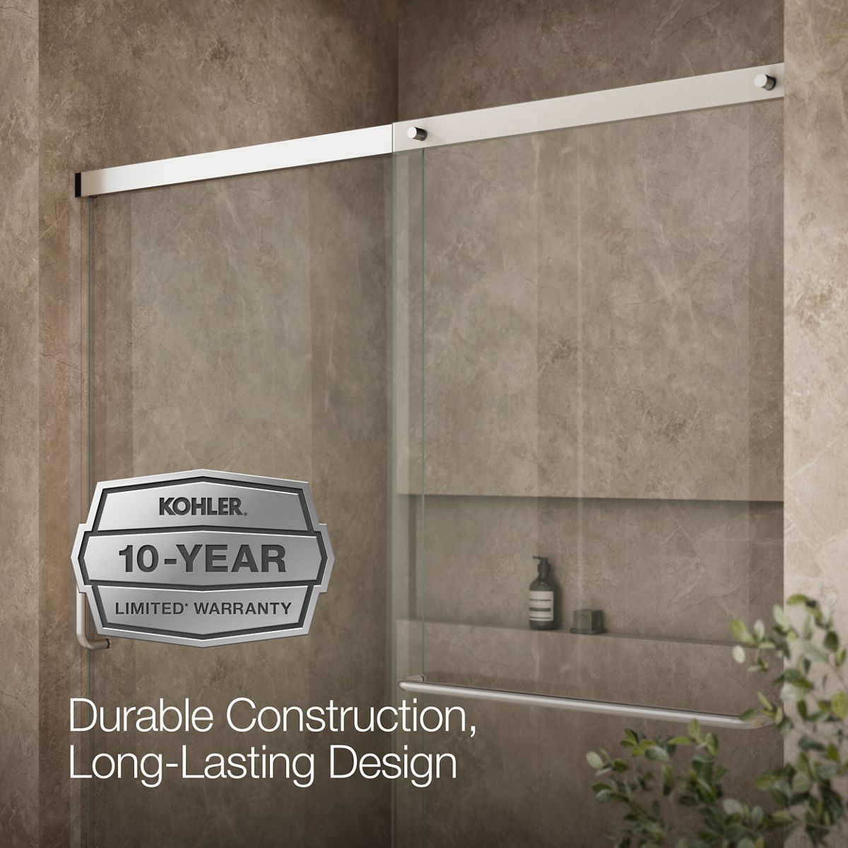 KOHLER K-707608-6L Elate Sliding shower door, 70-1/2" H x 56-1/4 - 59-5/8" W, with 1/4" thick Crystal Clear glass