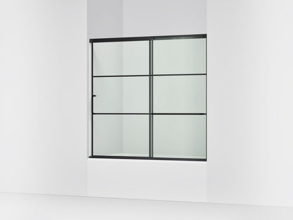 KOHLER K-707609-6G79 Elate Sliding bath door, 56-3/4" H x 56-1/4 - 59-5/8" W, with 1/4" thick Crystal Clear glass with rectangular grille pattern