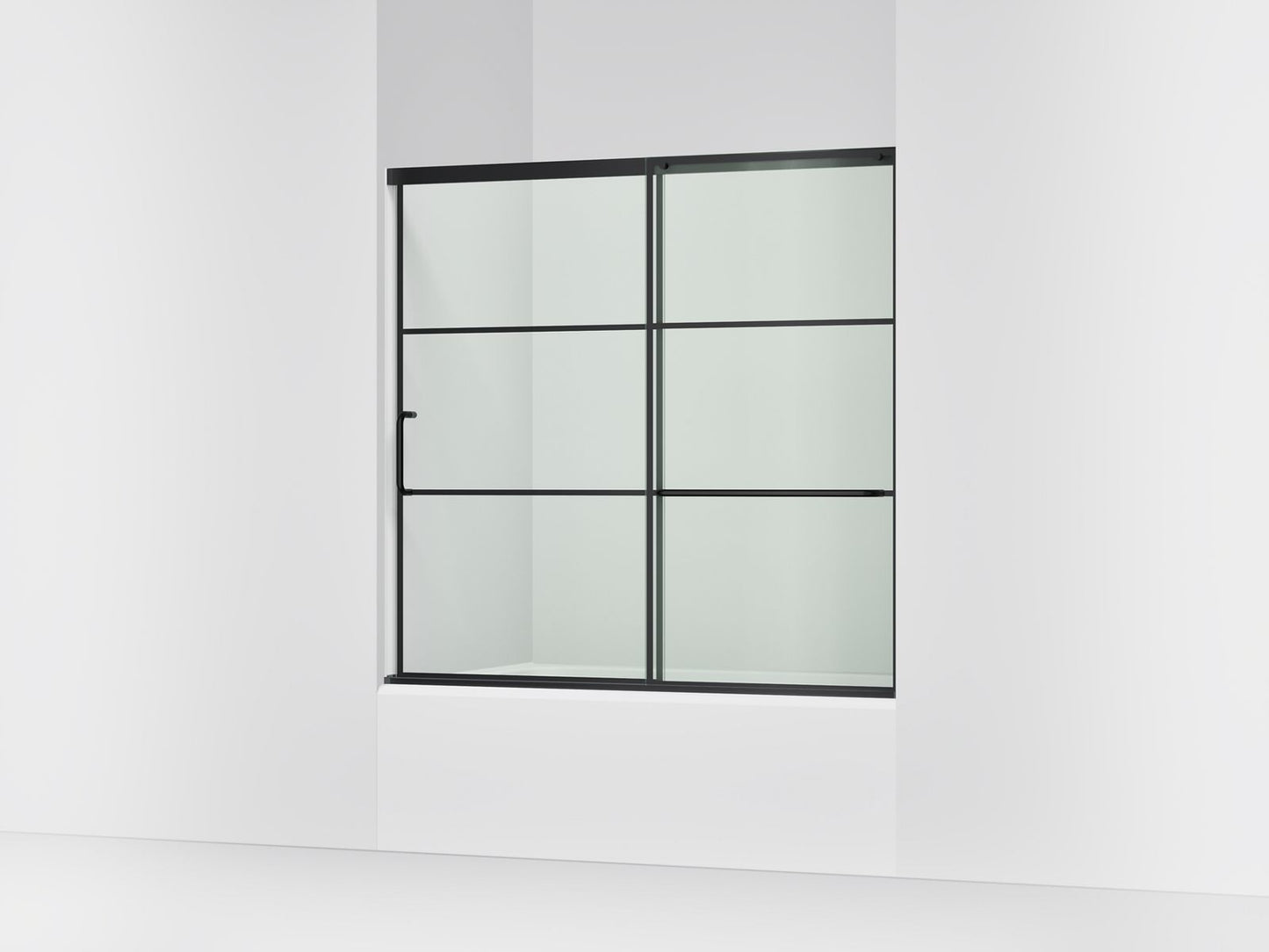 KOHLER K-707609-6G79 Elate Sliding bath door, 56-3/4" H x 56-1/4 - 59-5/8" W, with 1/4" thick Crystal Clear glass with rectangular grille pattern